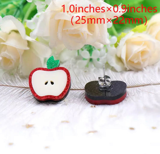 Acrylic Stud Earrings - Apple