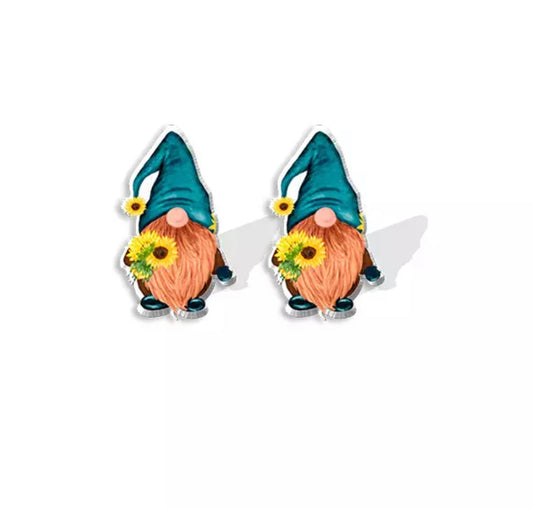 Acrylic Stud Earrings - Sunflower Gnome