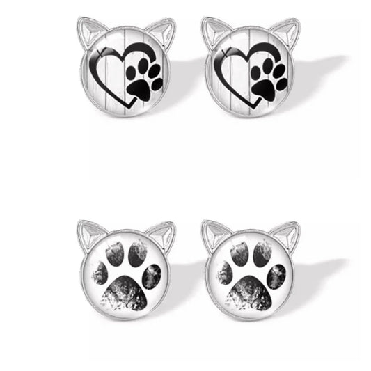 Glass Dome Earrings - Paw With Ears
