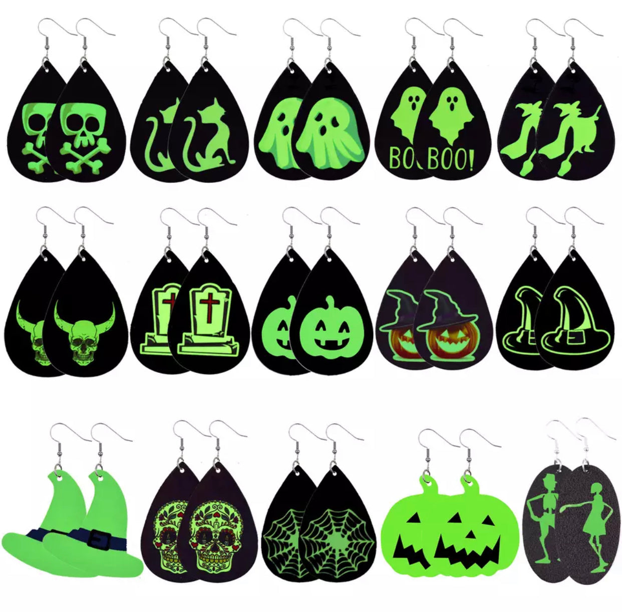 Faux Leather Earrings - Halloween Graphic