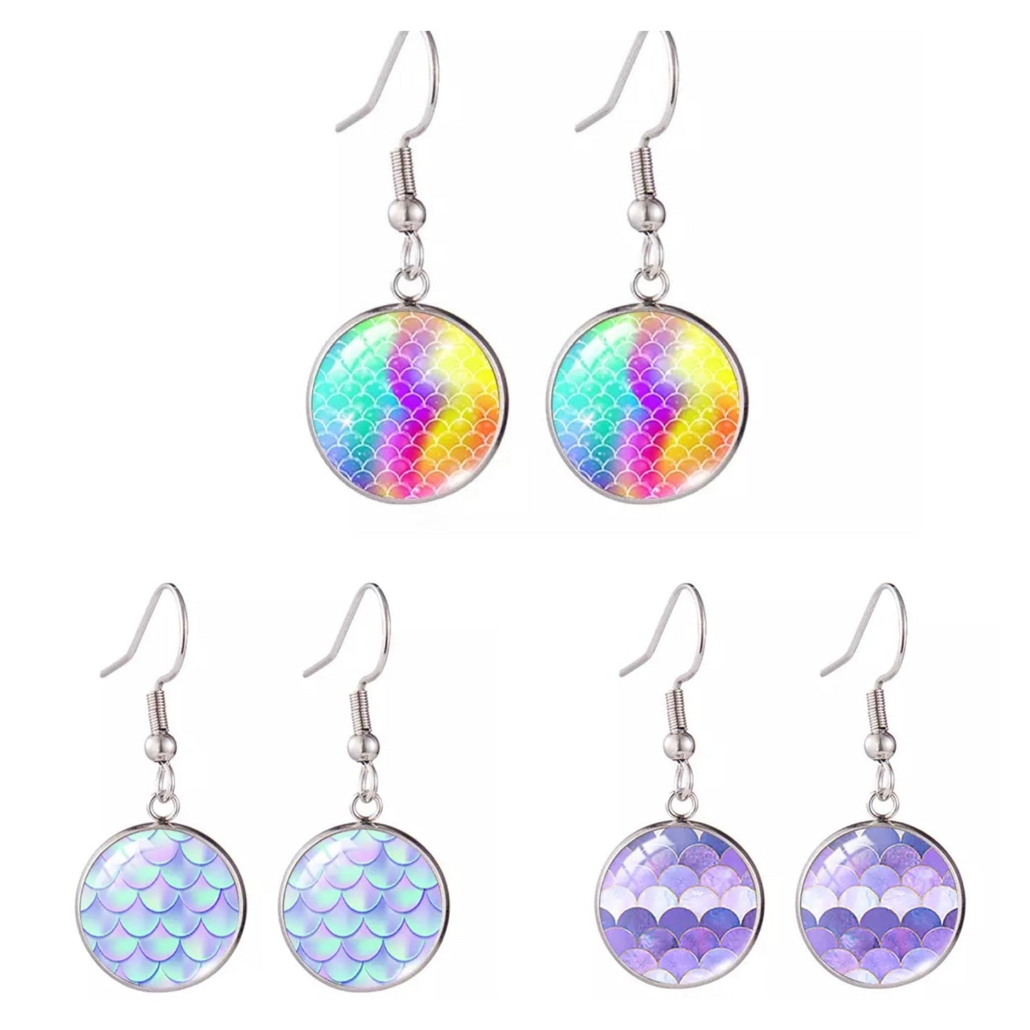 Glass Dome Drop Earrings - Mermaid