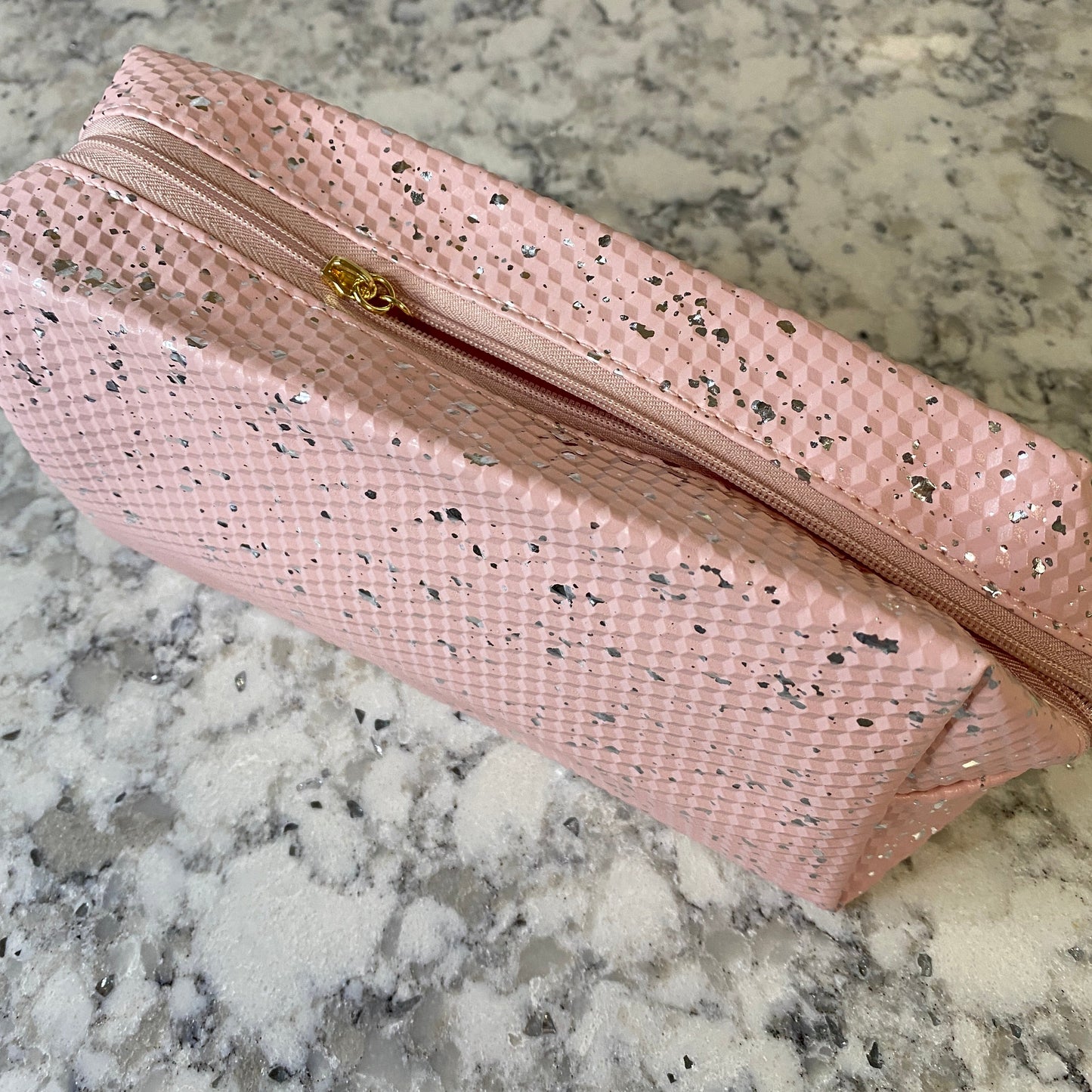 Pouch - Stand Up Rectangle Zip - Pink Silver Splatter