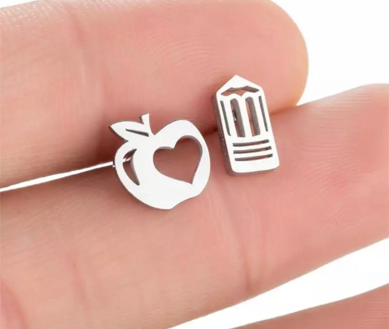 Metal Stud Earrings - Apple & Pencil Teacher