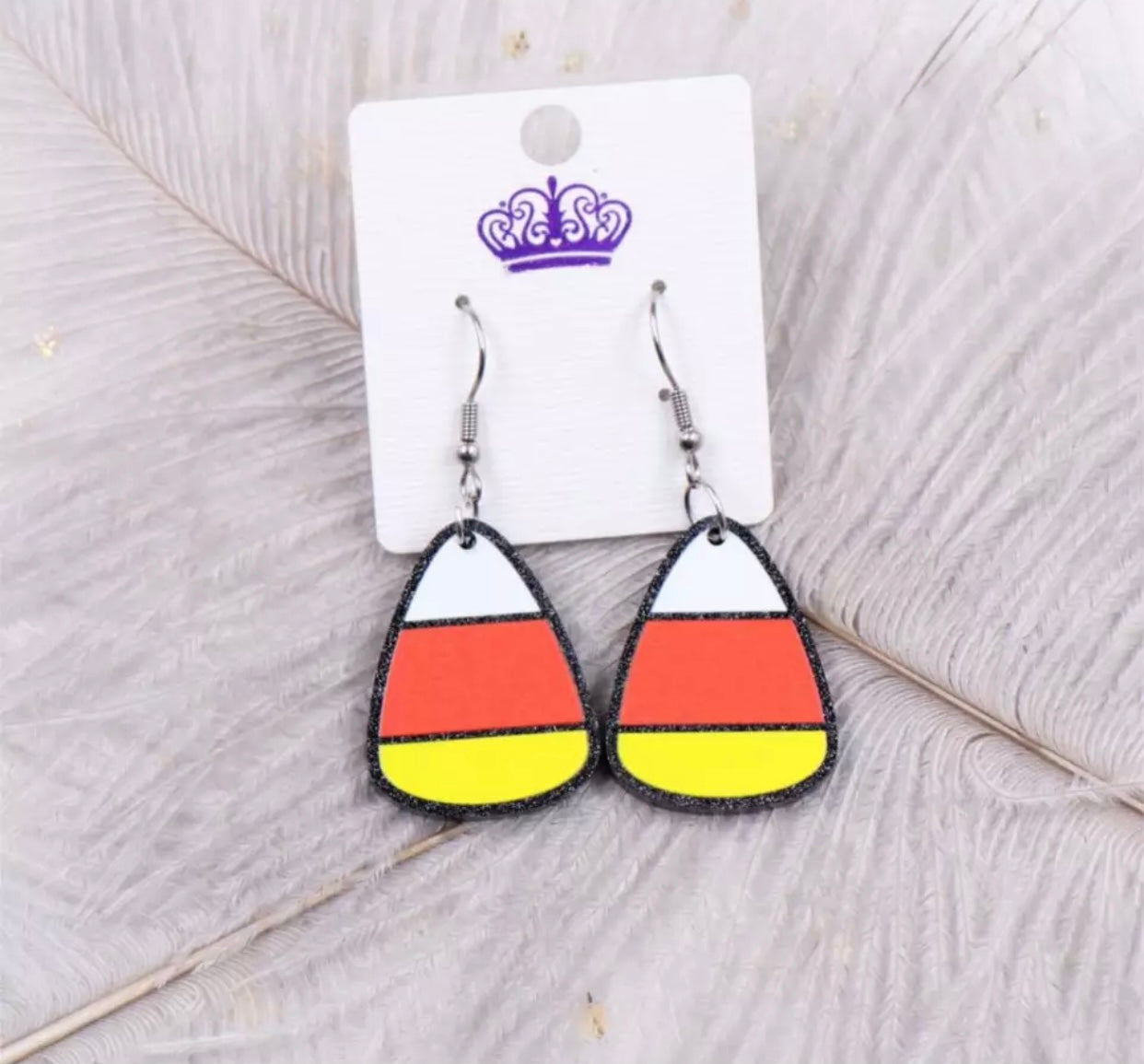 Acrylic Hook Dangle Earrings - Candy Corn - Halloween