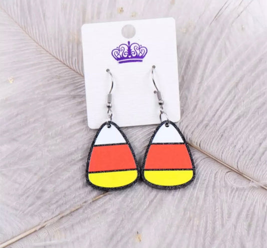 Acrylic Hook Dangle Earrings - Candy Corn - Halloween