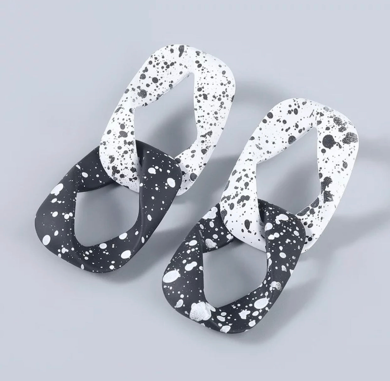 Acrylic Stud Dangle Earrings - Black and White Link