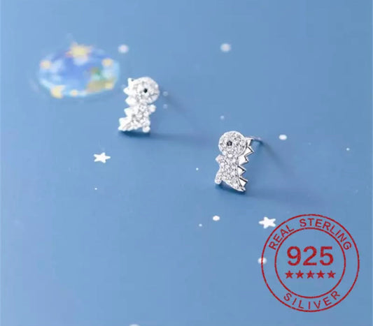 Metal Stud Earrings - Dinosaur Gem - Sterling Silver