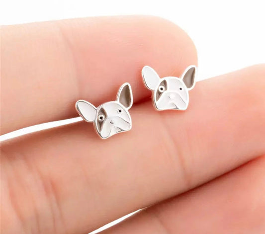 Metal Stud Earrings - French Bulldog