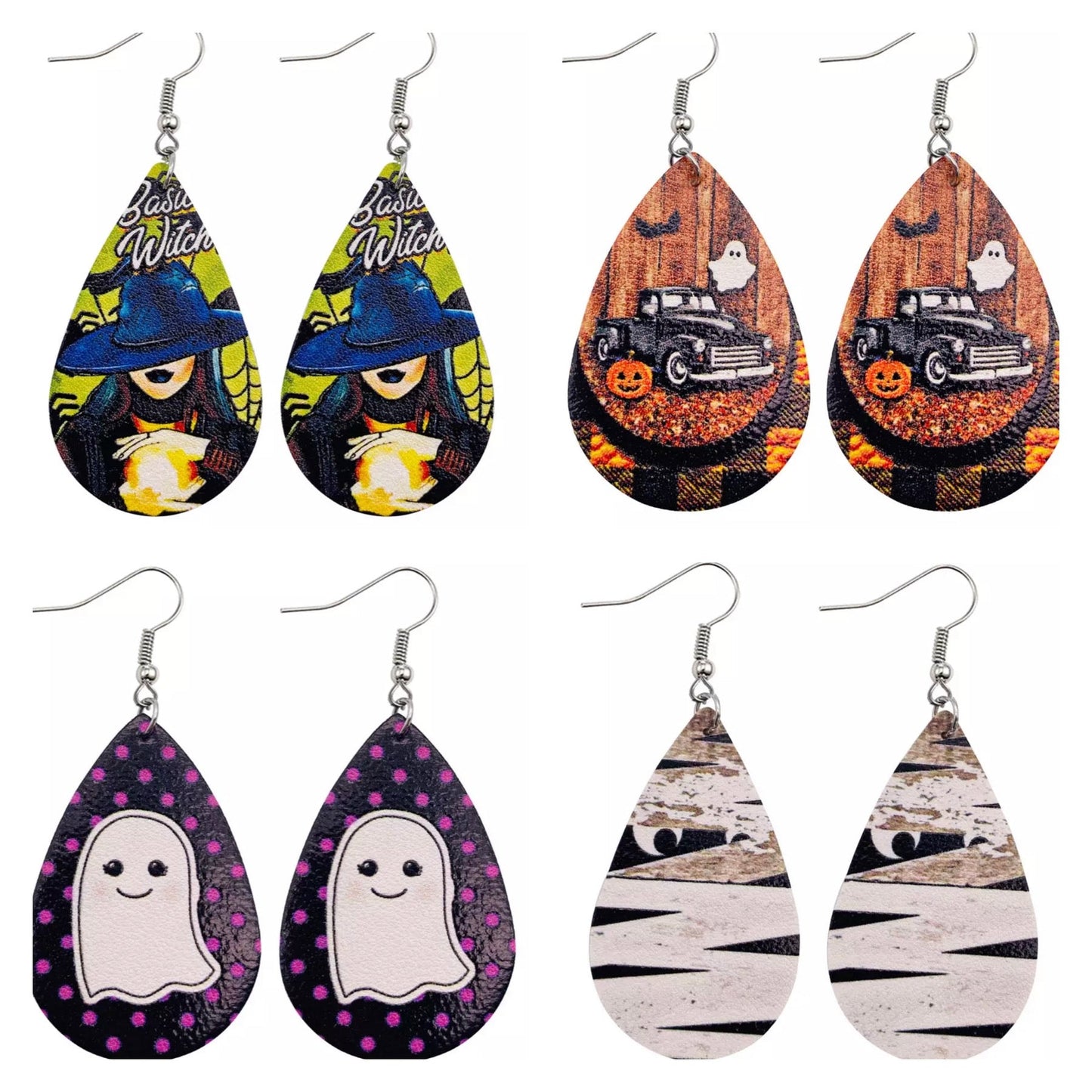 Faux Leather Earrings - Halloween Graphic