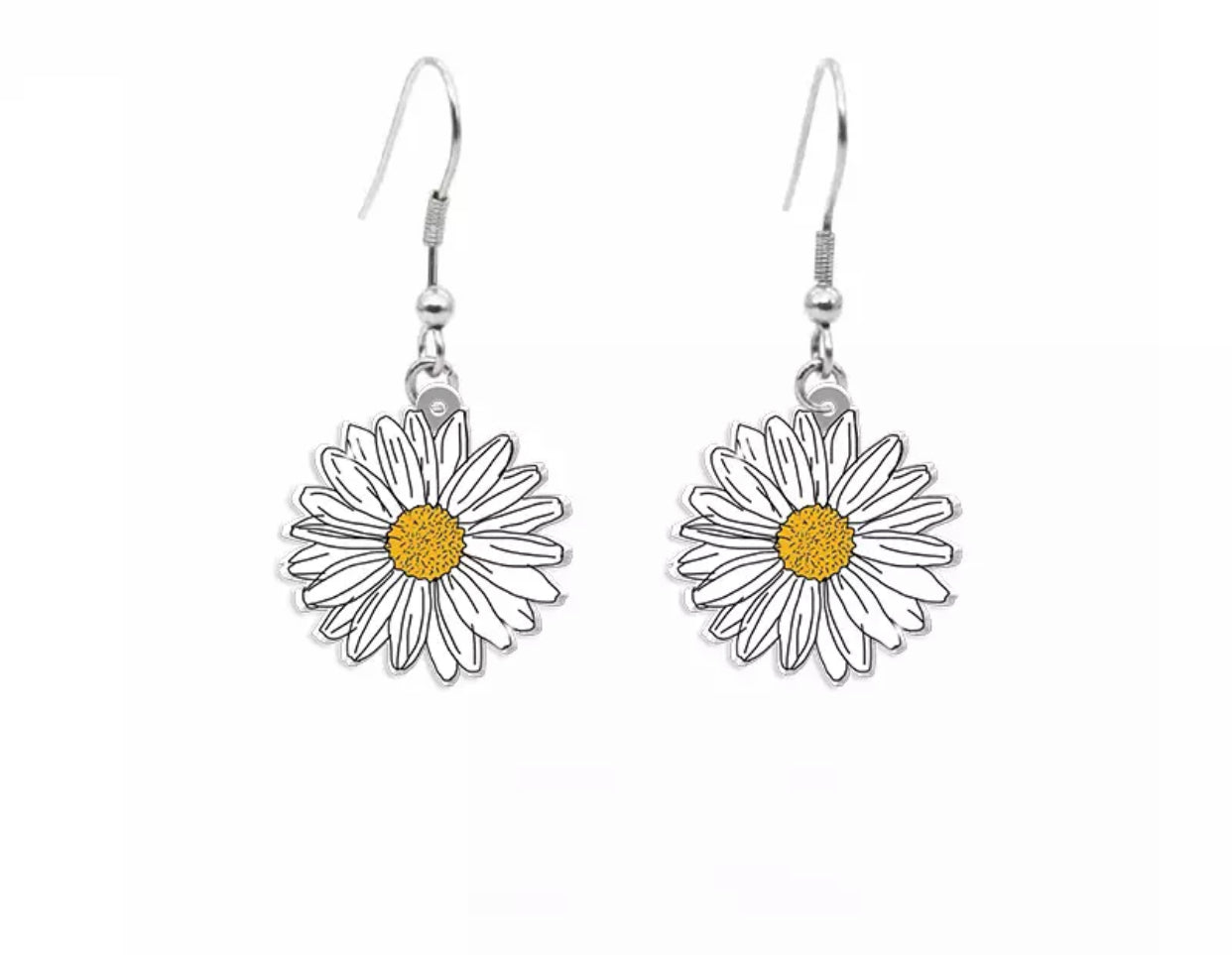 Acrylic Hook Earrings - White Daisy