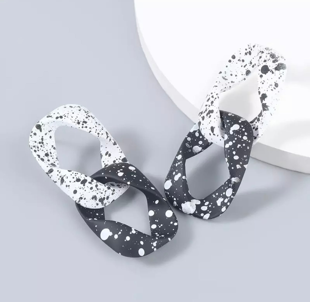 Acrylic Stud Dangle Earrings - Black and White Link