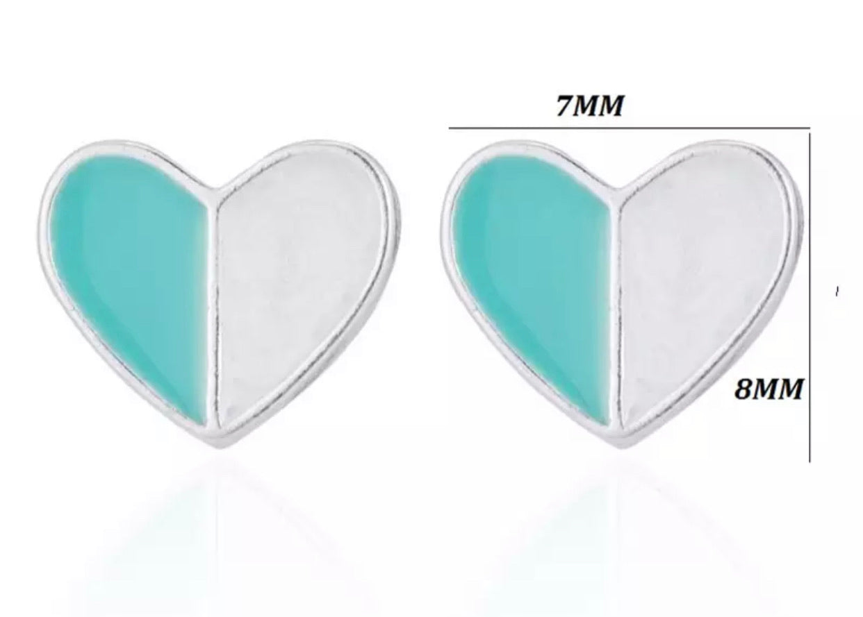 Metal Stud Earrings - Half & Half Heart
